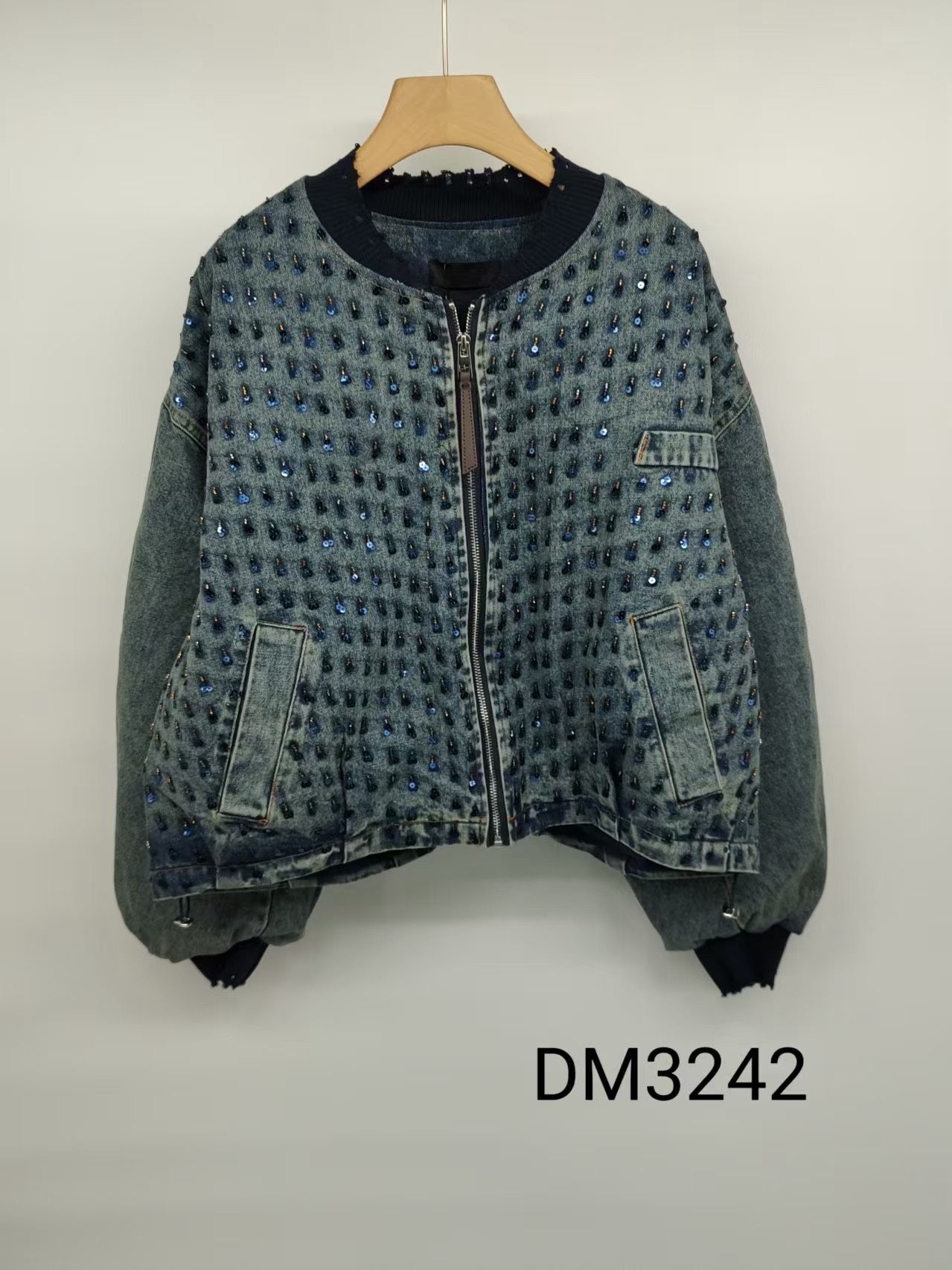 Kurtka Oversize Jeansowa z Cekinami