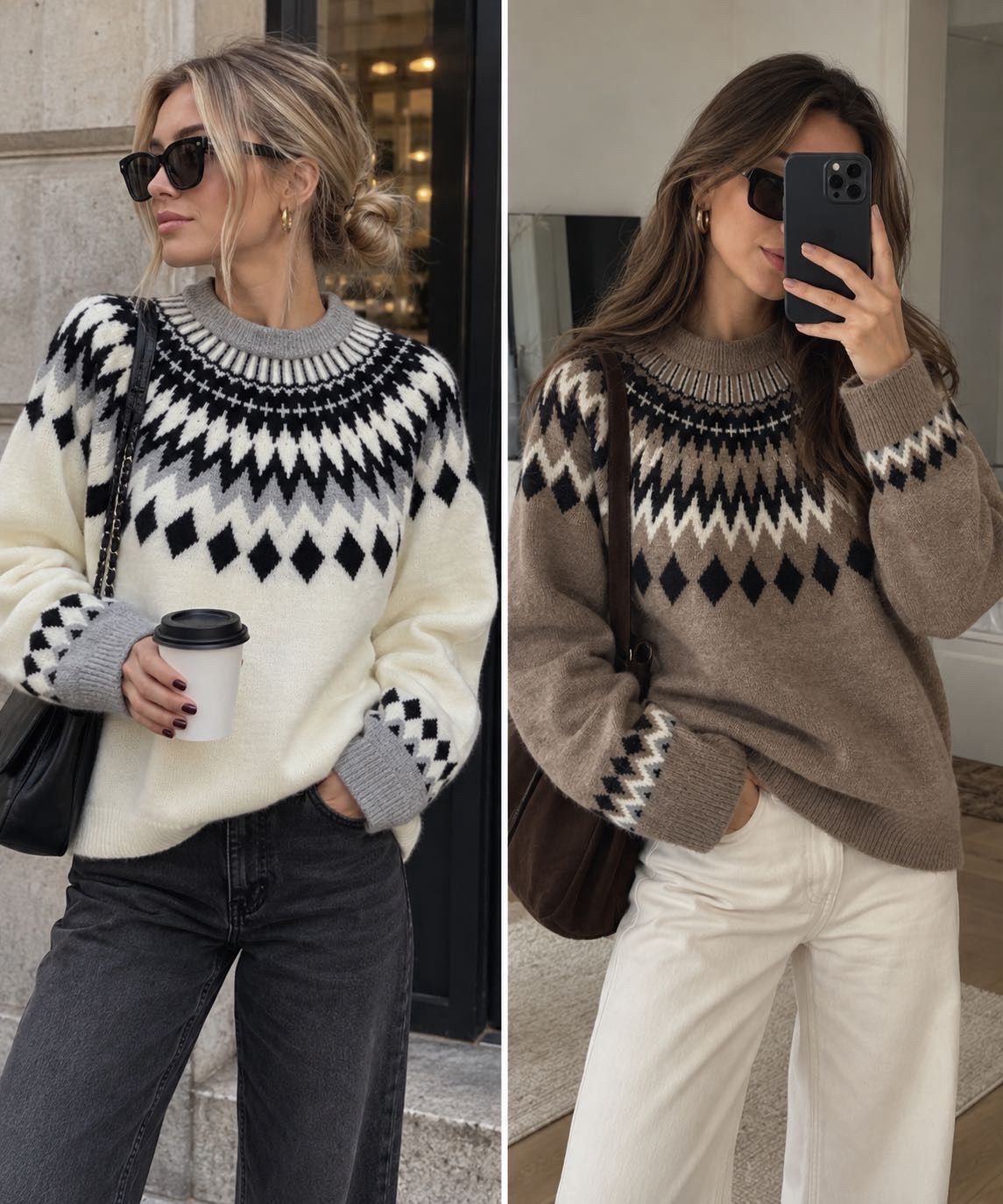Sweter z żakardowym karczkiem