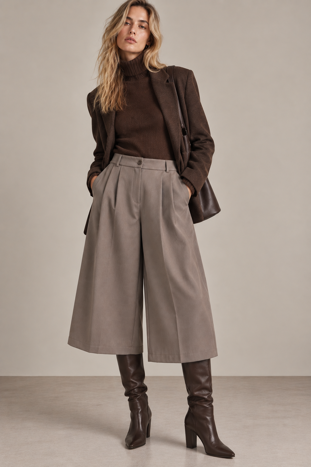 Spodnie Culotte Midi z Plisami
