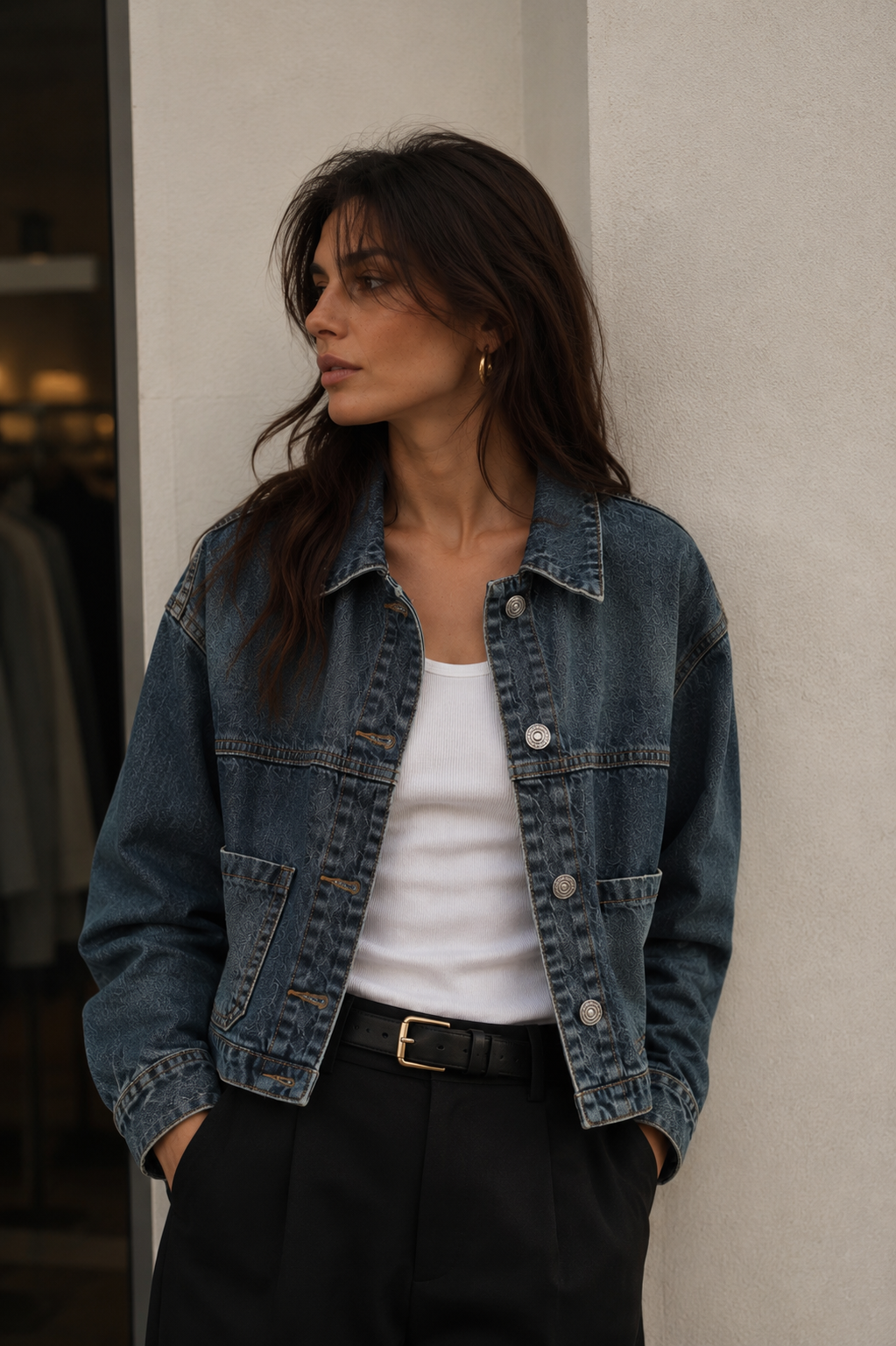 Kurtka Jeans Oversize z Kołnierzykiem