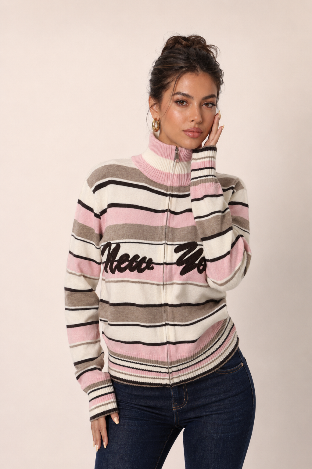Sweter w Paski z Półgolfem