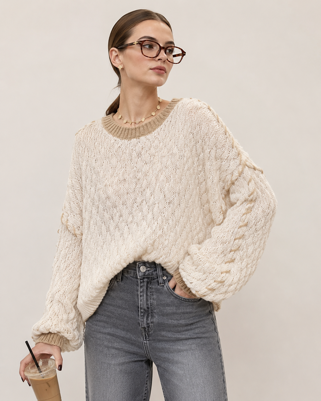 Sweter Oversize z Warkoczem