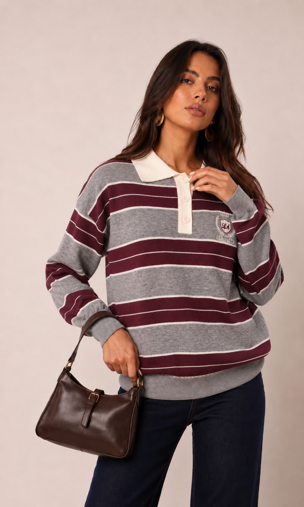 Sweter Polo z Haftem