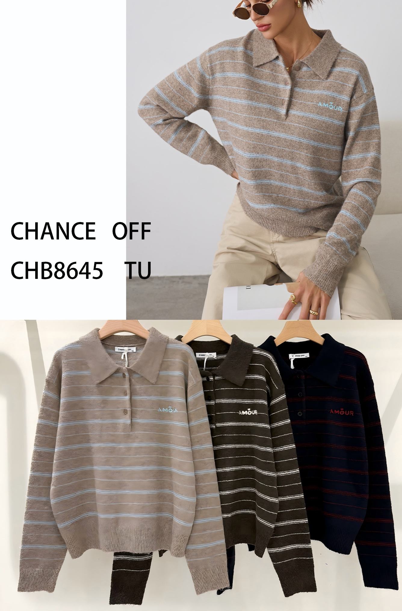 Sweter Polo w Paski