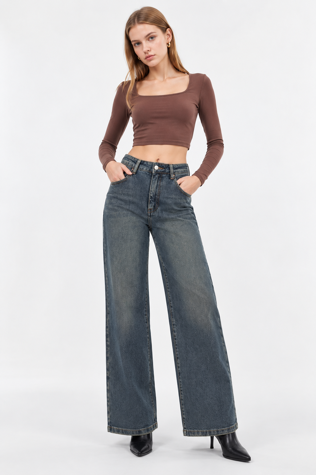 Spodnie Wide Leg z Wysokim Stanem