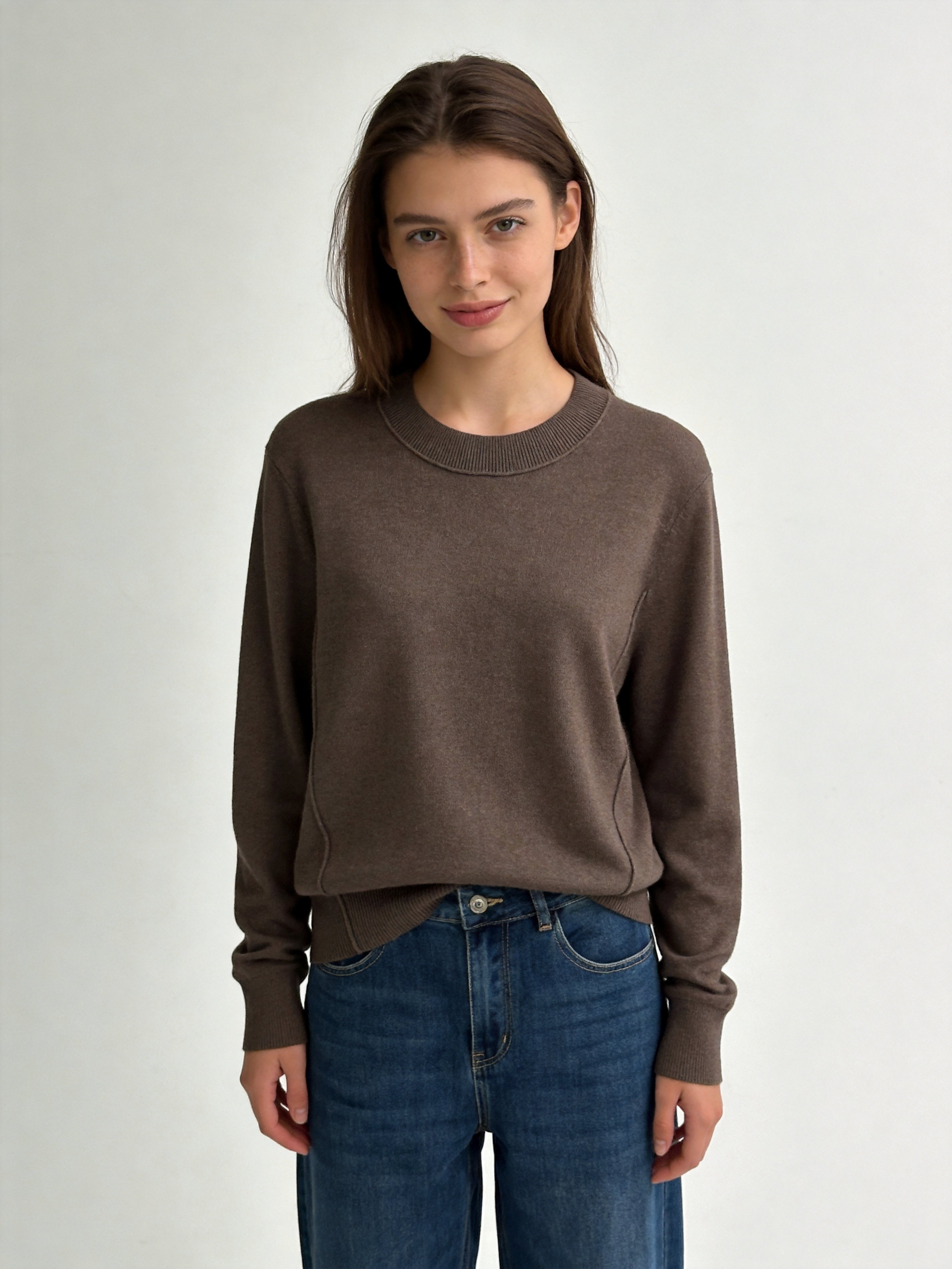 Sweter Okrągły Długi Rękaw