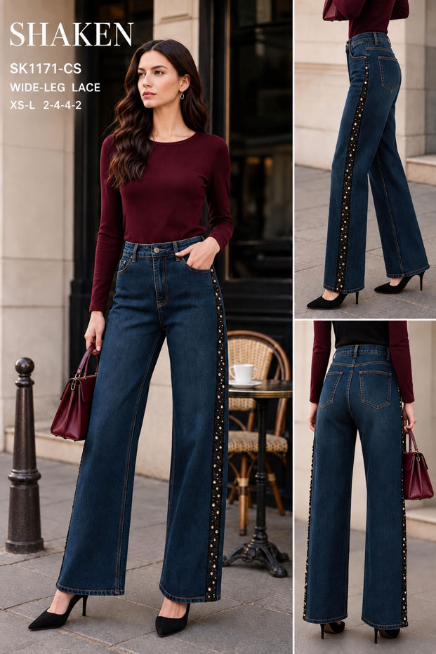 Spodnie Wide Leg z Ćwiekami