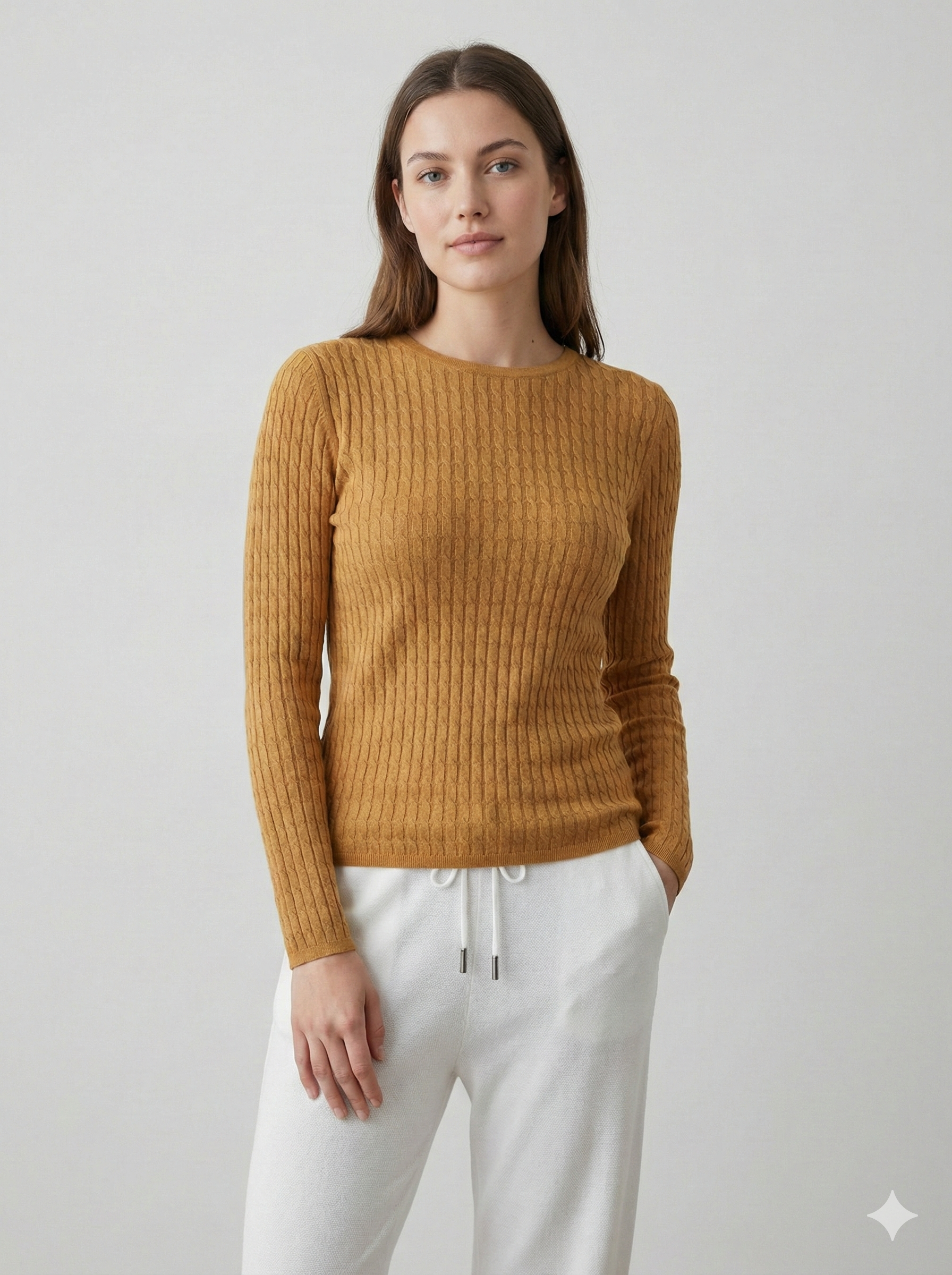 Sweter Dopasowany Okrągły Dekolt