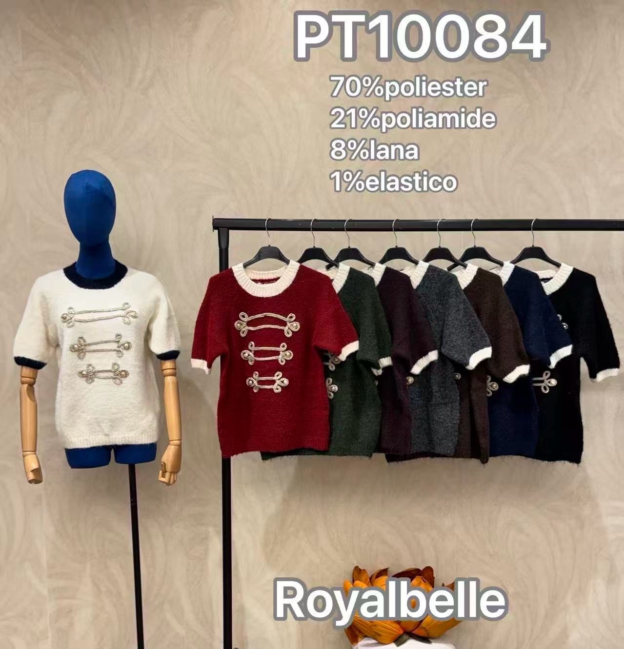 Sweter Krótki Rękaw z Haftem