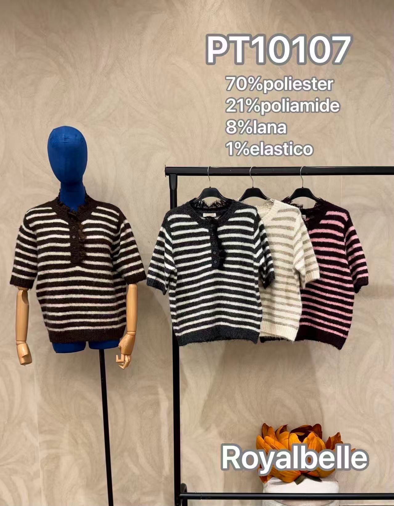 Sweter Paski Krótki Rękaw