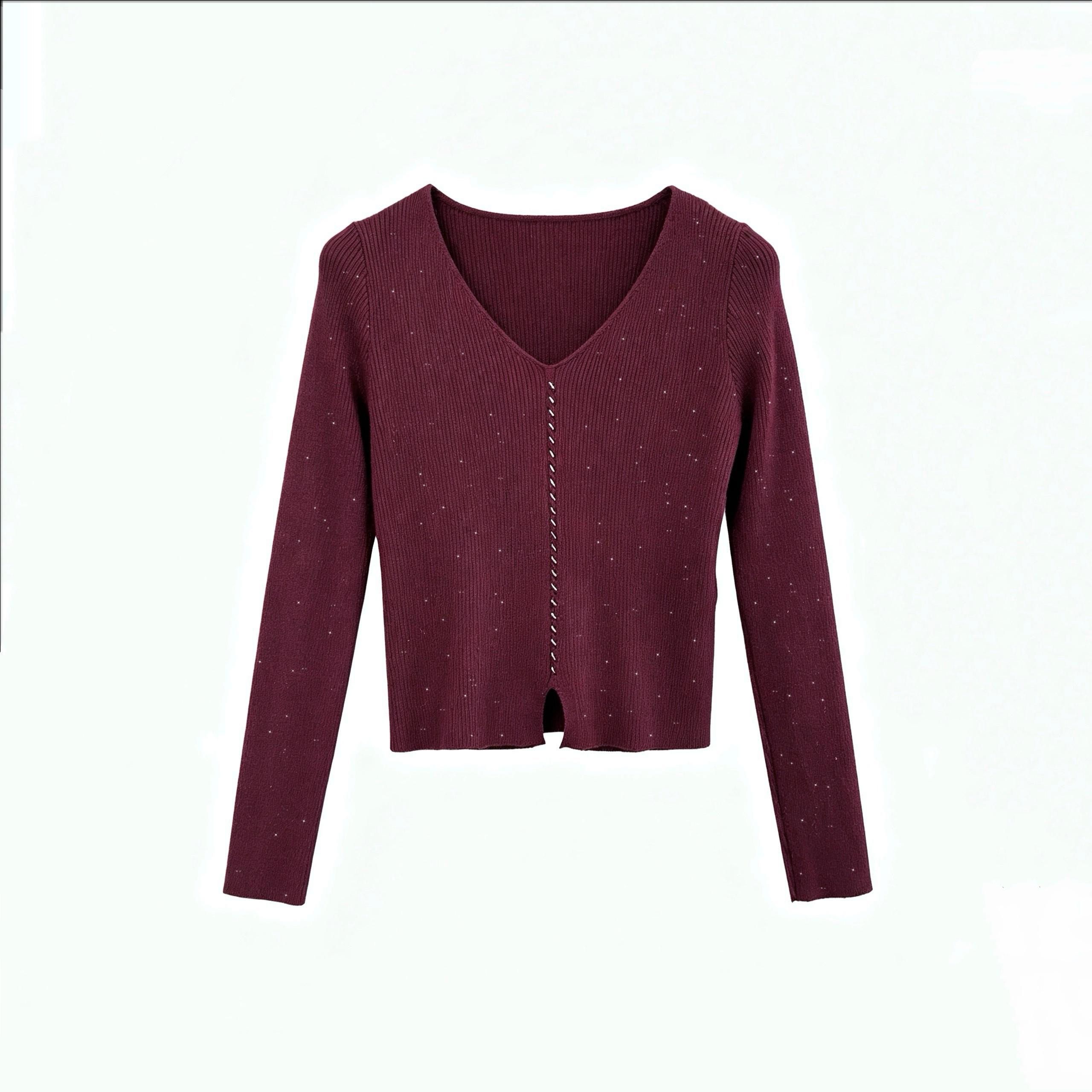 Sweter Dopasowany V z Cekinami