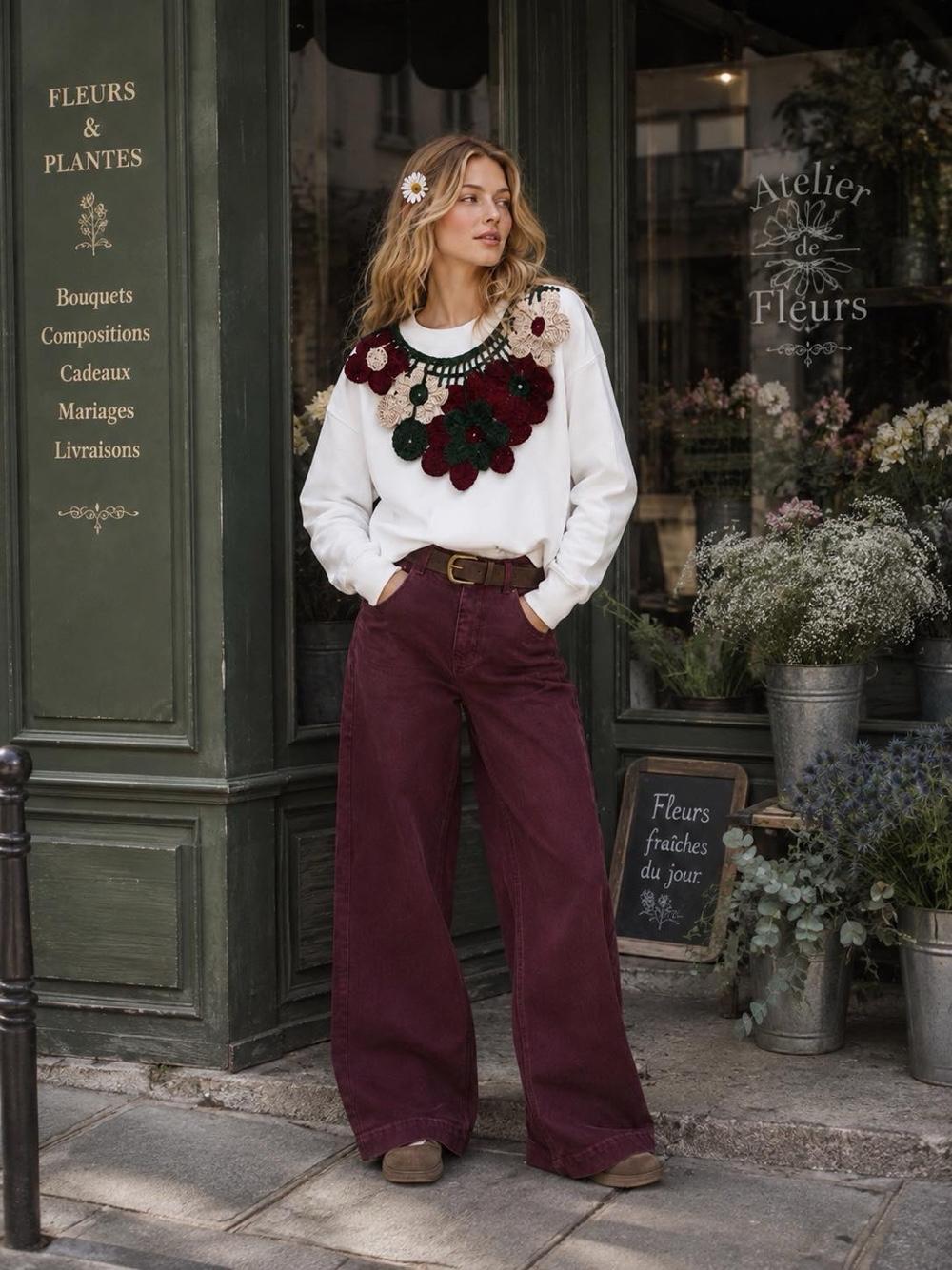 Bluza z Haftem Kwiatowym